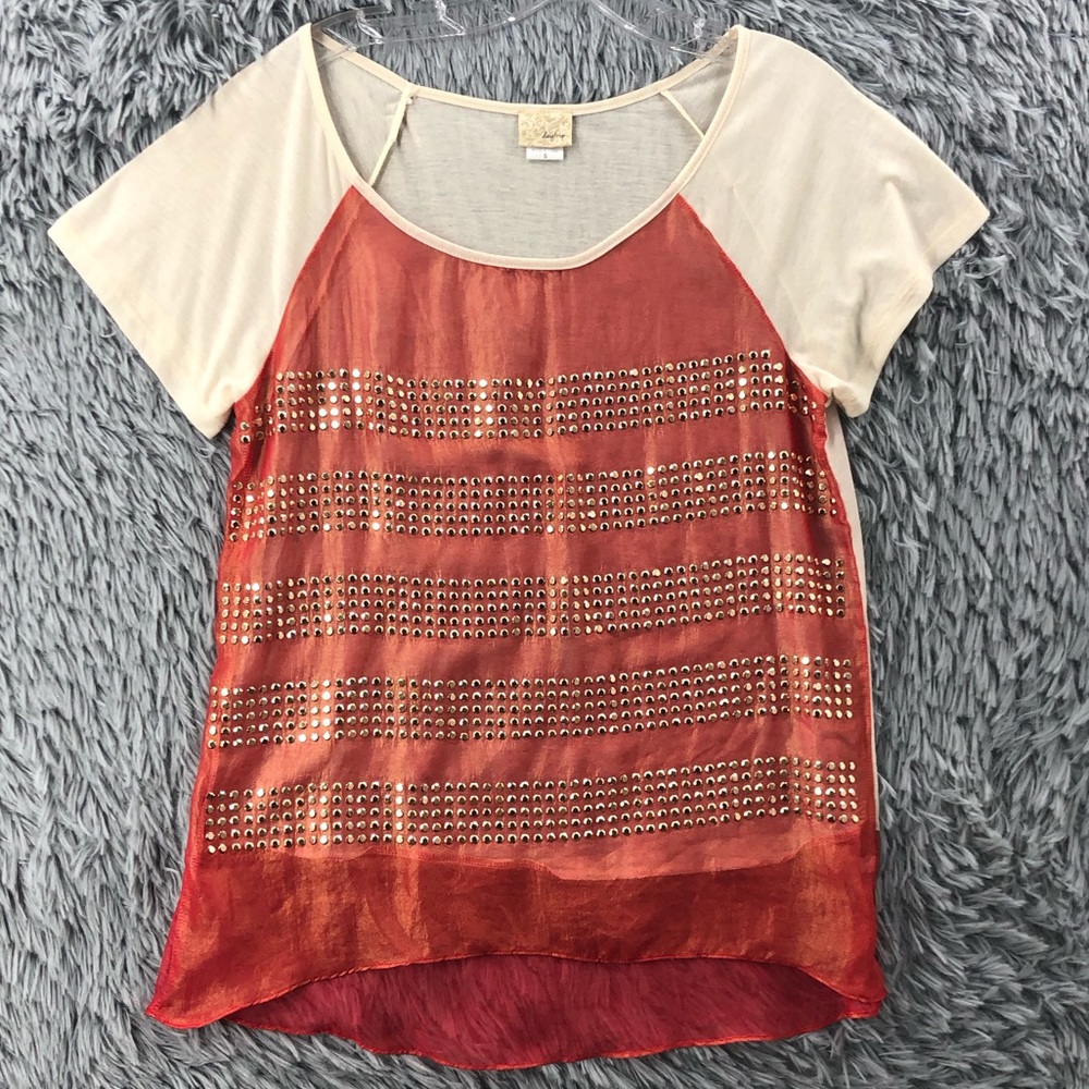 Daytrip Shirt Womens Small Embellished Studded Striped Top
